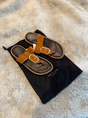 rag & bone Tan Leather Buckle Thong Sandals